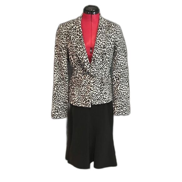 WHBM Skirt Suit Size 6 Black & Grey Animal Print 2-Piece Set Skirt & Blazer - Picture 1 of 9